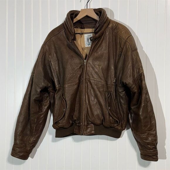 Summit Vintage Brown Leather Bomber Jacket Men’s Size 42 Distressed Flight Coat - Picture 1 of 16